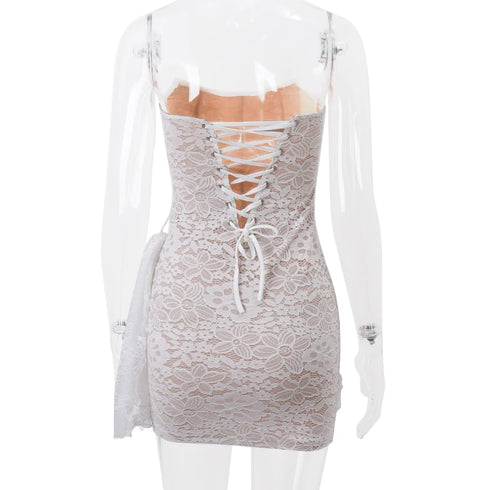 Elegant Lace Strapless See-Through Mini Dress for Women Summer Street Party